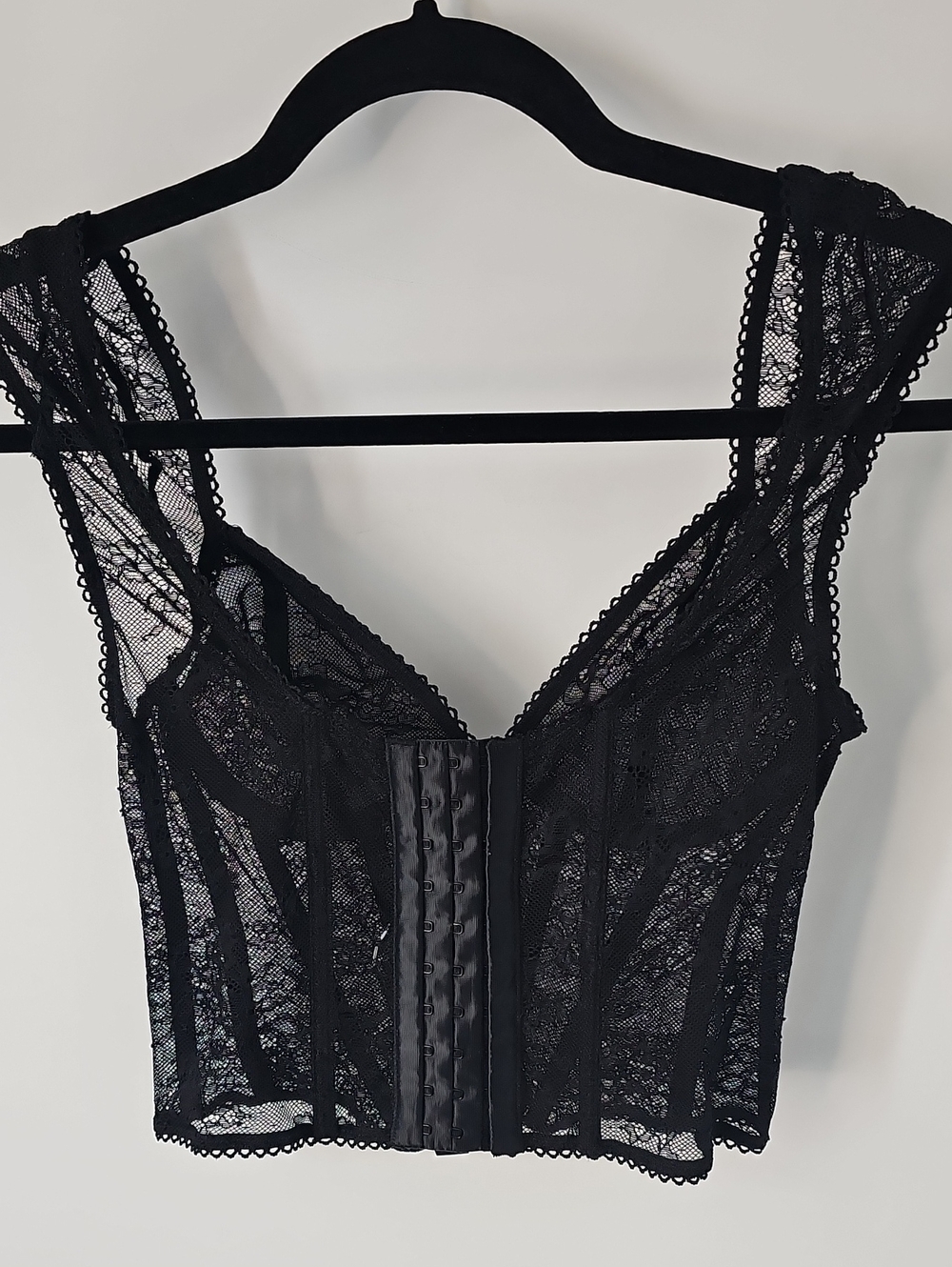 Urban Outfitter Black Sheer Lace Bustier wBoning Thick Straps Sexy Elegant Glam - Picture 9 of 11